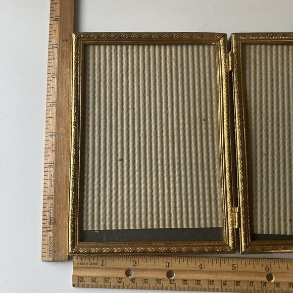 VTG Hollywood Regency MCM Gold Filigree Embossed Duo Picture Frame Ornate 7X5 - Picture 3 of 16